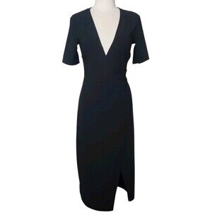 American Apparel Womens Size S Wrap Dress V Neck High Slit Stretch Black USA